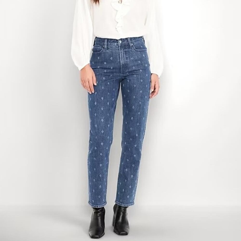 Old Navy Women's Extra High-Waisted Textured Straight Jeans Curvy Size 18